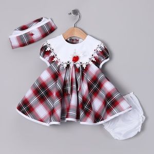 Infant Girl Christmas Holiday Party Red Plaid 2 Piece Dress Set Size 12 Months